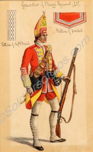 Watercolour of a grenadier of Bragg's 28th Regimen