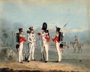 Watercolour of soldiers of the 28th North Gloucest