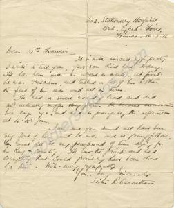 Letter of condolence from a nurse at No. 2 Station