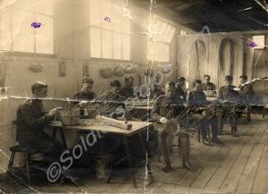 Convalescent soldiers basket weaving. c. 1918. Inc