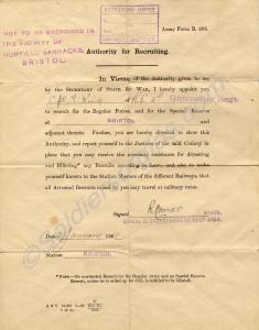 Authority for Recruiting Warrant, Army Form B. 208