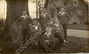 Soldiers from various units in hospital blues. 157