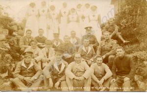 Soldiers from various units in hospital blues with