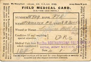 Field Medical Card. 15729 Private Frederick Cecil