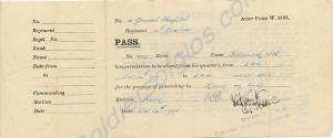 Travel Pass. Army Form w. 3105.  15729 Private Fre
