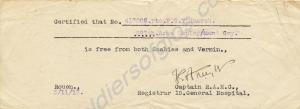Certification of freedom from scabies and vermin.