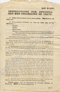 Instructions for Officers and Men Proceeding on Le