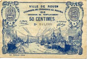 Voucher for 50 centimes issued by the Rouen Chambe