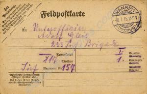 Field postcard. Unteroffizier Wulf Gleis, Infanter