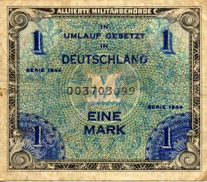 German One Mark note. Issued by Allied Army of Occ