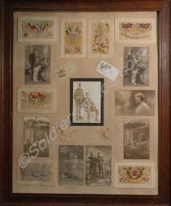 Framed collection of postcards from World War I.