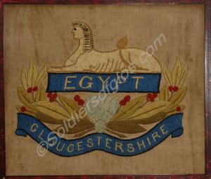 Embroidery of the the Sphinx badge of  the Glouces