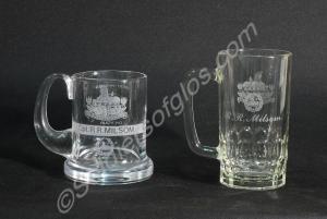 Two engraved glass tankards presented to Captain R