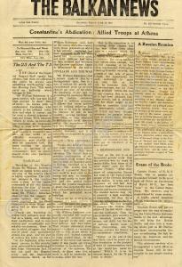 Copy of "The Balkan News", Salonika.  15th June 1
