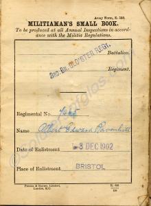 Militiaman's Small Book. 7465 Private Albert Edwar