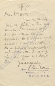 Letter from the Reverend Ellis Williams (Chaplain,