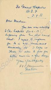 Letter from the Matron of 30 General Hospital, B.E