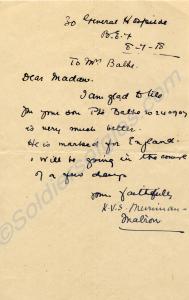 Letter from the Matron of 30 General Hospital, B.E