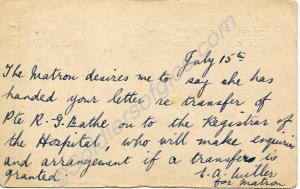 Postcard from Matron of 1st London General Hospita