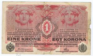 Austrian 1 Krone note . c. 1916-1918.
