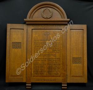 Wooden memorial triptych Roll of Honour. Sheraton