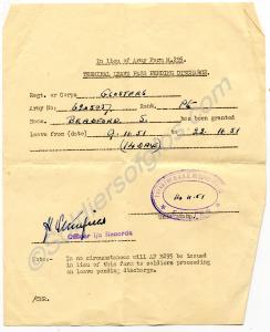 Leave pass. Belonged to 6205073 Private S. Bradfor