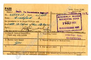 Leave pass. Belonged to 6205073 Lance Corporal S.