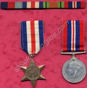 Medal band with associated medals. The 1939 - 1945