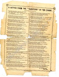 Poem: "A Letter from The Glo'sters at the Front."