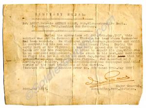 Citation for the award of a Military Medal. Awarde