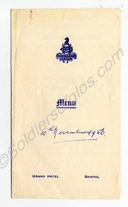 Menu for the Dinner of the 6th Glos Maxim Gun Sect
