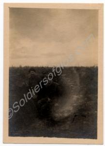 Features World War I soldiers in a disused trench