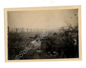 Features three World War I soldiers manning a mach
