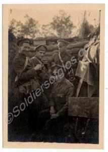 Features four World War I soldiers manning the rig