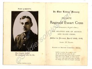 Leaflet in memoriam. 16521 Private Reginald Ewart