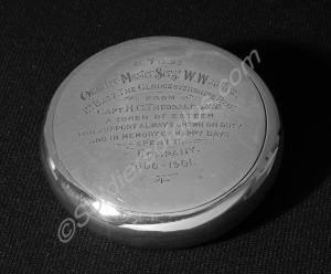Silver plated commemoration box. Inscription on bo