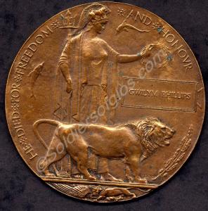 Bronze memorial plaque.  2nd Lieutenant Gwilym Phi