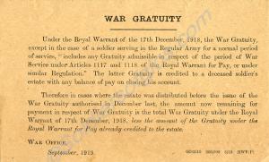 War Gratuity document relating to 5952/267192 Lanc
