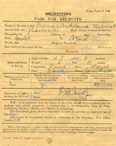 Pass for recruits. Thomas Ackland Wilmot. 12th Bat