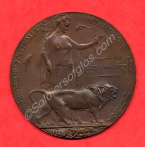 Bronze memorial plaque. 38047 Private Fred Carpent