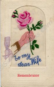 Embroidered silk postcard to his wife from  38047