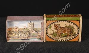 Matchbox with paper cut-out scene of Tewkesbury Ab