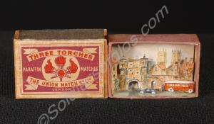 Matchbox with paper cut-out scene of York Minster.