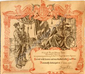 Honourable Discharge Scroll.  22178 Private Albert