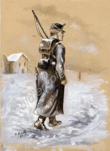 "A Winter Morning". Soldier in greatcoat. 28th Nor