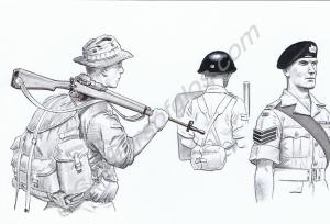 Private in patrol order, Corporal in riot gear and
