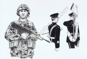 Private in combat dress, Regimental Sergeant-Major