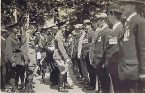 The Prince of Wales talking to veterans of the Glo