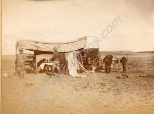 Officers' Mess constructed between two wagons.  2n