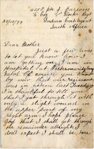 Letter to his mother from 4558 Private James Parso